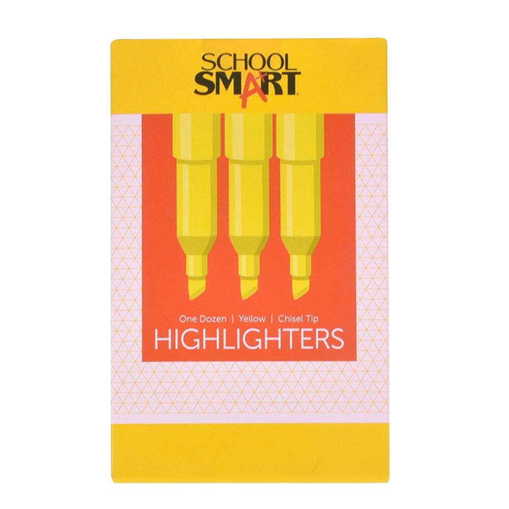 School Smart Pen Style Highlighters, Chisel Tip, Yellow, Pack of 12 1298146